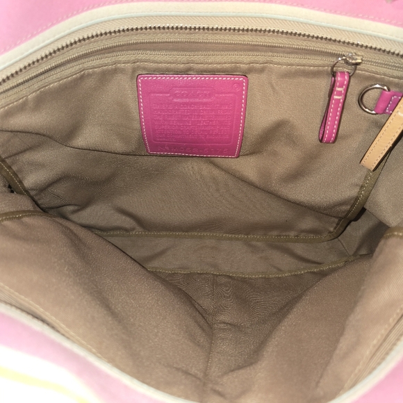 Euc Vintage Coach Hampton striped tote bag in a multicolor pastel canvas Leather - Picture 6 of 6